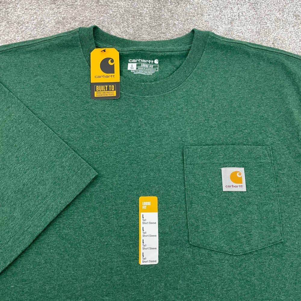 Carhartt Mens Large Tall K87 Loose Fit Heavyweight Pocket Green T-Shirt NEW NWT